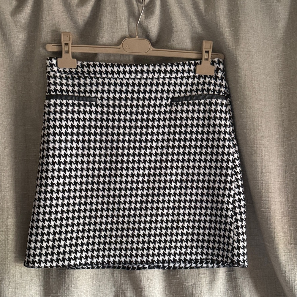 Mango Black and White Houndstooth Mini Skirt 4
